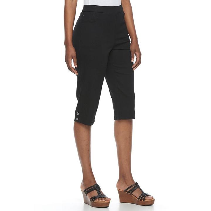 Women's Croft & Barrow&reg; Buttoned-hem Pull On Capris, Size: Large, Black