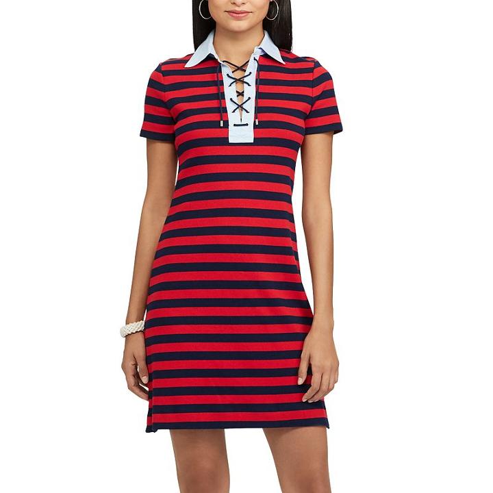 Women's Chaps Striped Polo Dress, Size: Medium, Blue (navy)