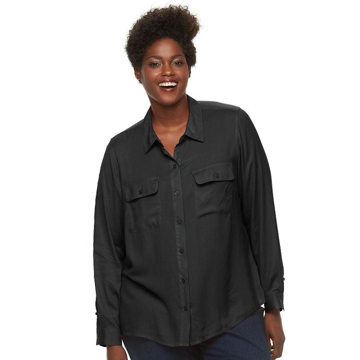 Plus Size Croft & Barrow&reg; Crepe Button-down Shirt, Women's, Size: 3xl, Black