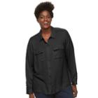 Plus Size Croft & Barrow&reg; Crepe Button-down Shirt, Women's, Size: 3xl, Black