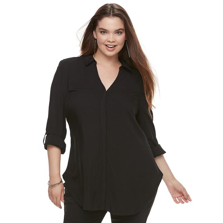 Juniors' Plus Size Candie's&reg; Tie Front Tunic, Teens, Size: 2xl, Oxford