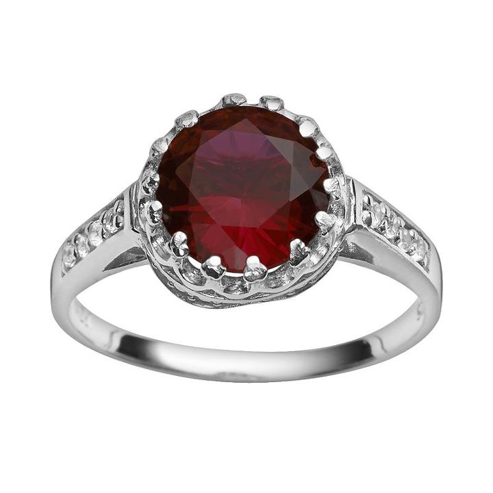 Sterling Silver Garnet And Lab-created White Sapphire Crown Ring, Women's, Size: 10, Dark Red