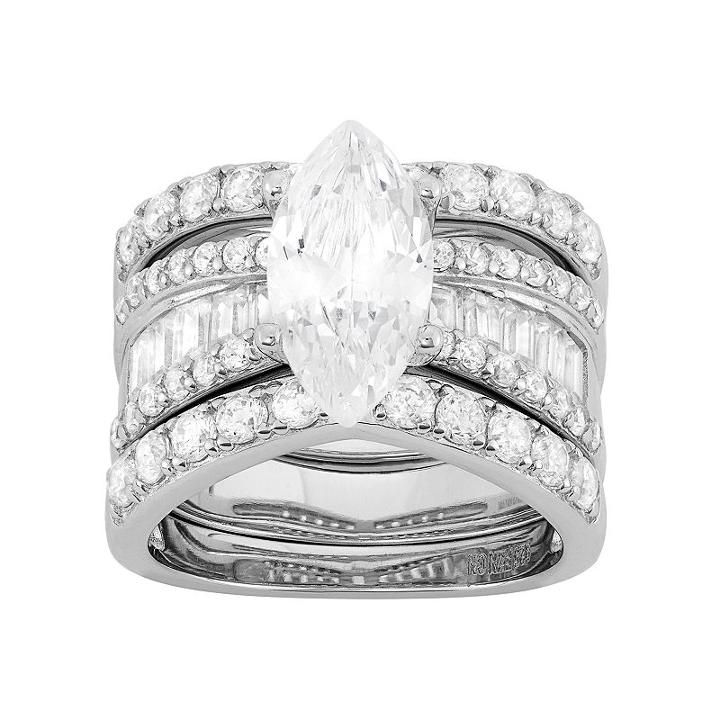 Cubic Zirconia Marquise Engagement Ring Set In Sterling Silver, Women's, Size: 6, White