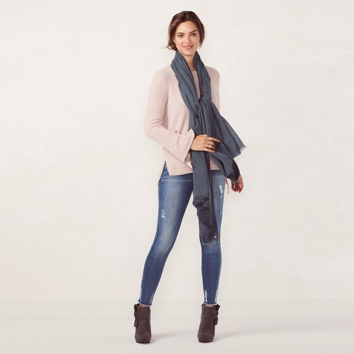 Lc Lauren Conrad Woven Blanket Scarf, Women's, Med Grey