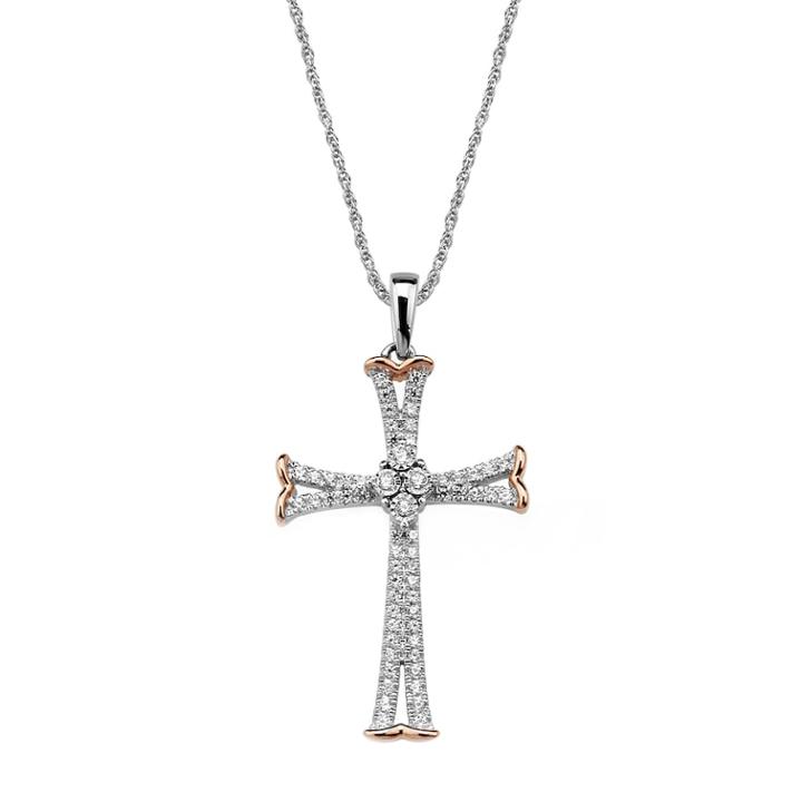 Sterling Silver 1/5 Carat T.w. Diamond Cross Pendant, Women's, Size: 18, White