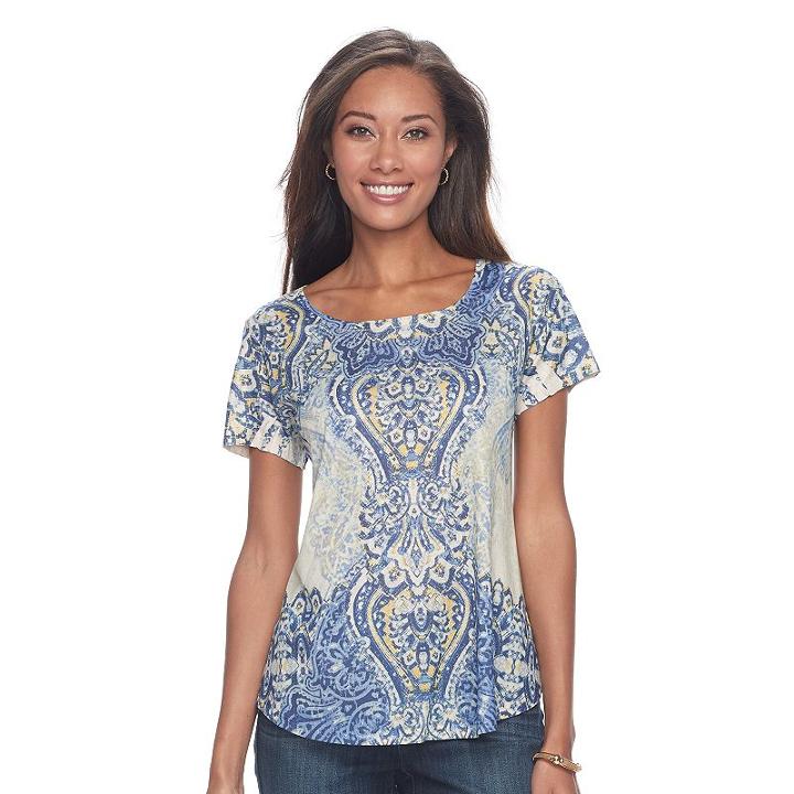 Women's World Unity Printed Scoopneck Tee, Size: Medium, Blue Other