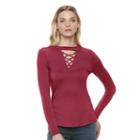 Women's Rock & Republic&reg; Lace Up Top, Size: Large, Dark Red