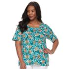 Plus Size Croft & Barrow&reg; Squareneck Elbow Sleeve Tee, Women's, Size: 3xl, Dark Blue