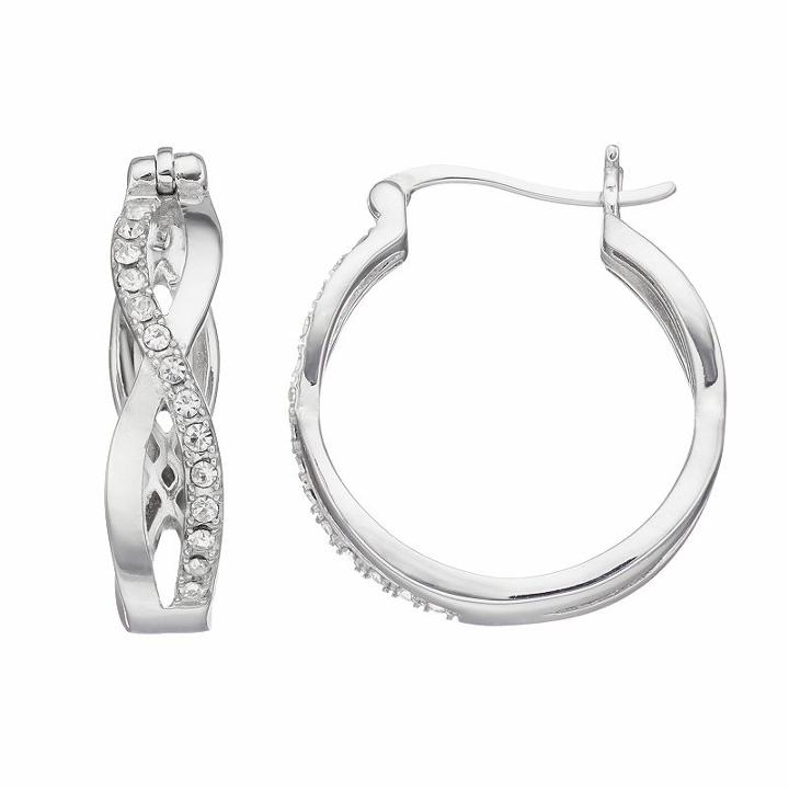 Silver Luxuries Silver Plated Crystal Infinity Hoop Earrings, Women's, White