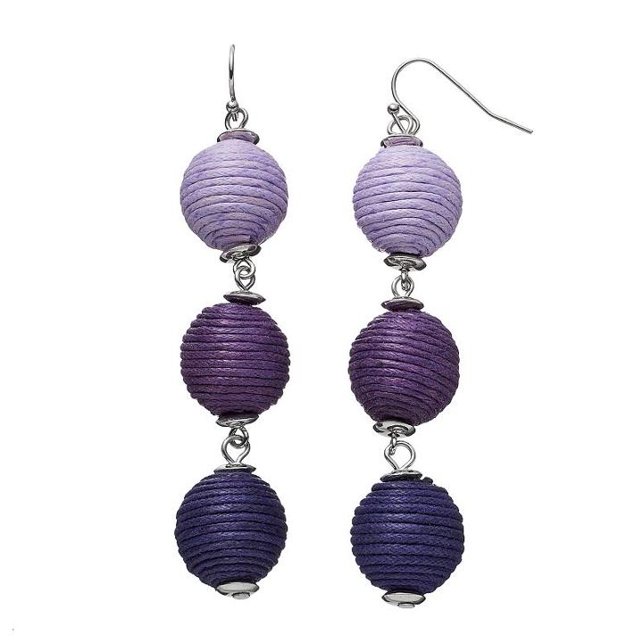 Ombre Thread Wrapped Ball Nickel Free Drop Earrings, Women's, Purple