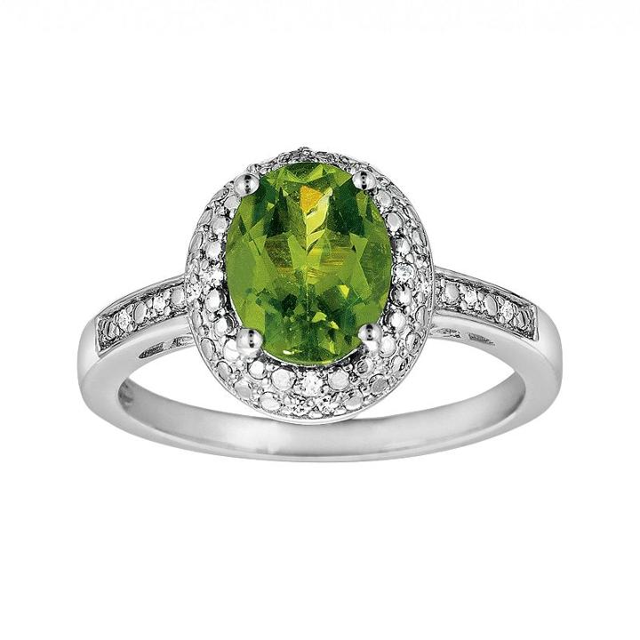 Sterling Silver Peridot And Diamond Accent Oval Ring, Women's, Size: 8, Green