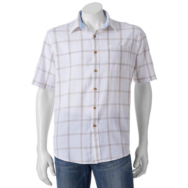 Men's Sonoma Goods For Life&trade; Modern-fit Plaid Linen-blend Button-down Shirt, Size: Xxl, White