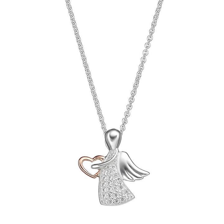 Silver Expressions By Larocks Silver Plated Cubic Zirconia Heart & Angel Pendant, Women's, Grey