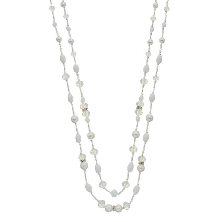Napier Silver Tone Long Double Strand Necklace, Women's, White