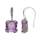 Lavish By Tjm Sterling Silver Lab-created Amethyst & Marcasite Drop Earrings, Women's, Purple