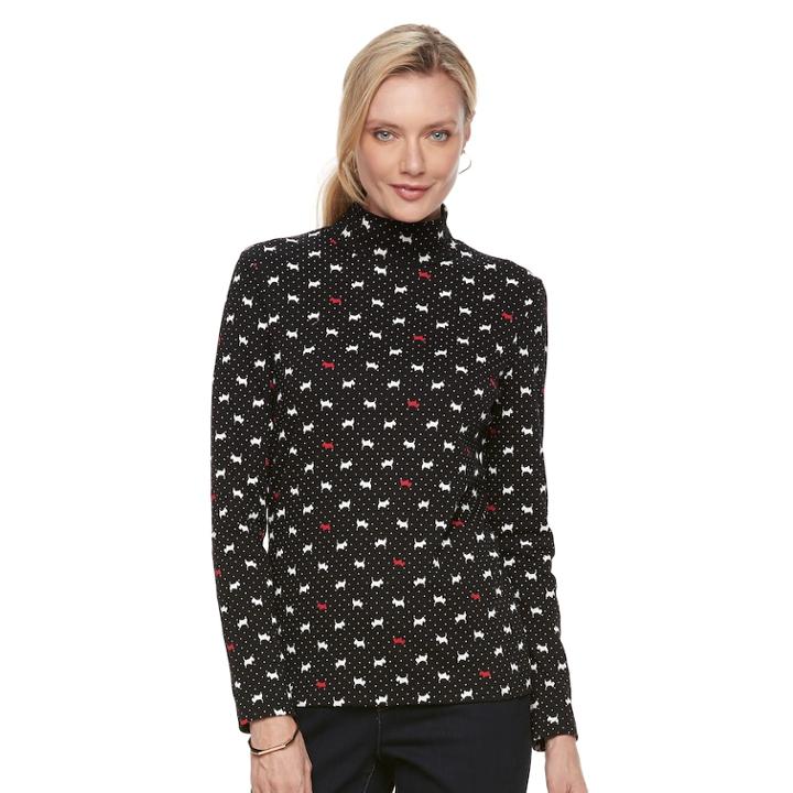 Women's Croft & Barrow&reg; Long Sleeve Mockneck Top, Size: Medium, Black