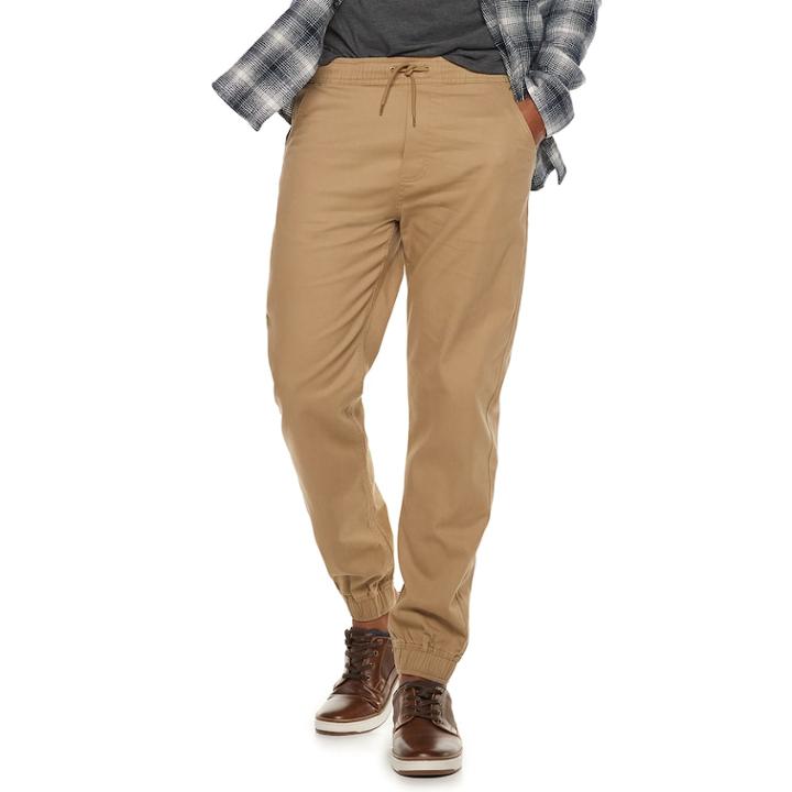 Men's Chaps Ethan Flat-front Jogger Pants, Size: Large, Lt Brown