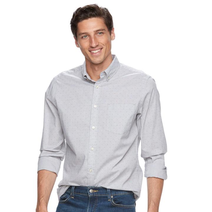 Men's Sonoma Goods For Life&trade; Flexwear Slim-fit Plaid Poplin Button-down Shirt, Size: Xl, White