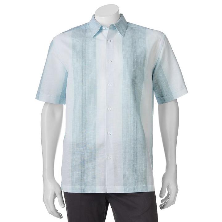 Havanera, Men's Striped One-pocket Linen-blend Button-down Shirt, Size: Xxl, Turquoise/blue (turq/aqua)