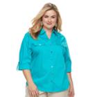 Plus Size Croft & Barrow&reg; Knit-to-fit Roll-tab Shirt, Women's, Size: 2xl, Teal Gem