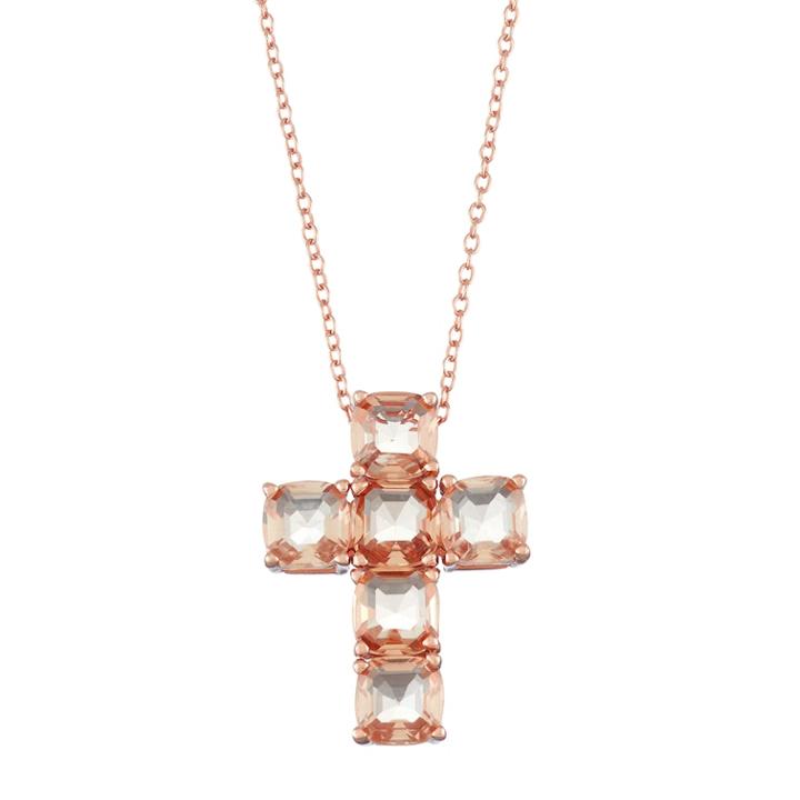 14k Rose Gold Over Silver Simulated Morganite Doublet Cross Pendant, Women's, Size: 18, Pink