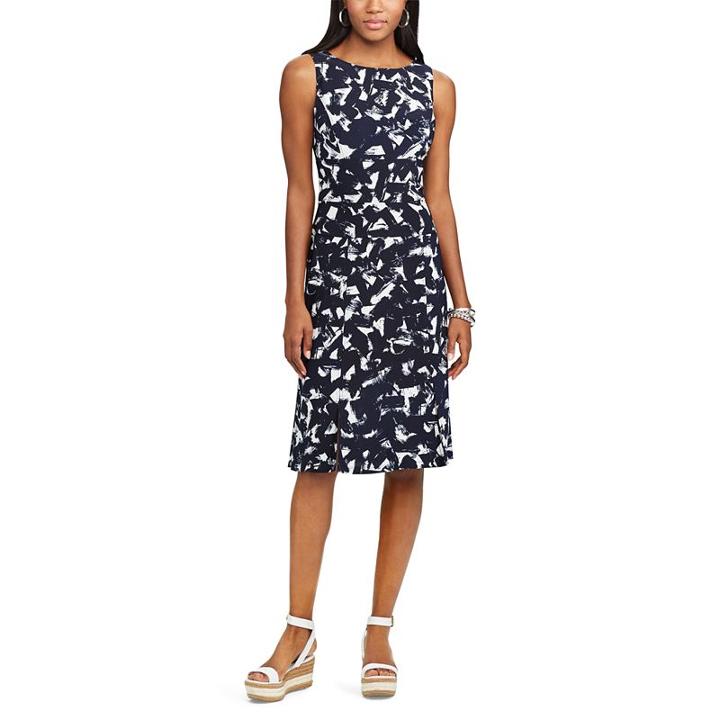 Women's Chaps Abstract Fit & Flare Dress, Size: Large, Blue (navy)