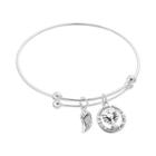 Sterling Silver Wing & Guardian Angel Charm Bangle Bracelet, Women's