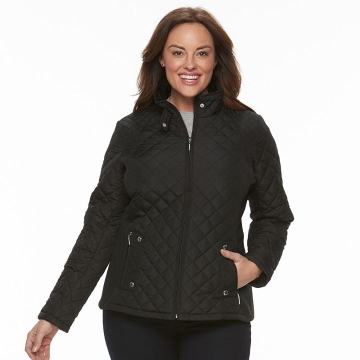 Plus Size Weathercast Solid Quilted Jacket, Women's, Size: 3xl, Black