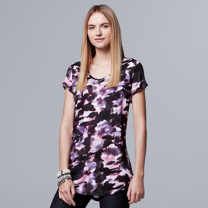 Women's Simply Vera Vera Wang Print Scoopneck Tee, Size: Large, Dark Grey
