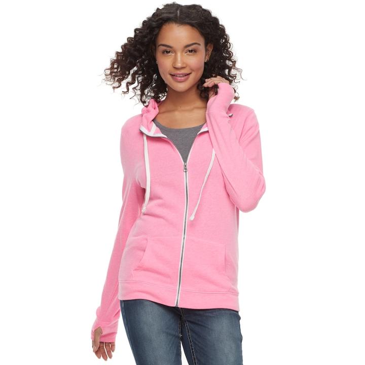 Juniors' So&reg; Thumb Hole Zip-up Hoodie, Teens, Size: Xs, Brt Pink