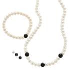 Pearlustre By Imperial Sterling Silver Freshwater Cultured Pearl & Crystal Jewelry Set, Women's, Size: 18, Black