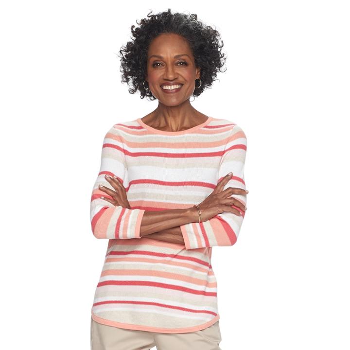 Women's Croft & Barrow&reg; Striped Crewneck Sweater, Size: Medium, Lt Orange