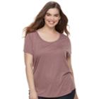 Juniors' Plus Size Mudd&reg; Roadtrip Scoopneck Tee, Teens, Size: 3xl, Beig/green (beig/khaki)