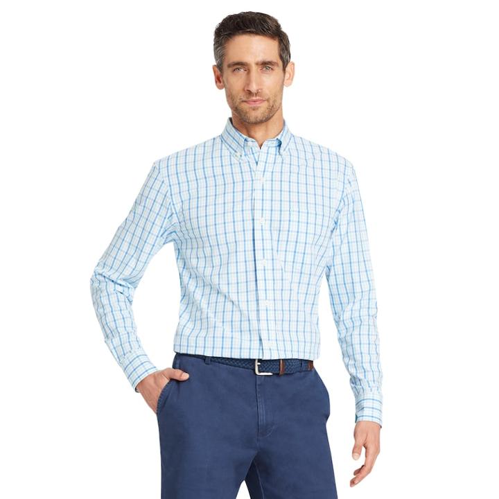 Men's Izod Slim-fit Essential Gingham Plaid Button-down Shirt, Size: Xl, Turquoise/blue (turq/aqua)