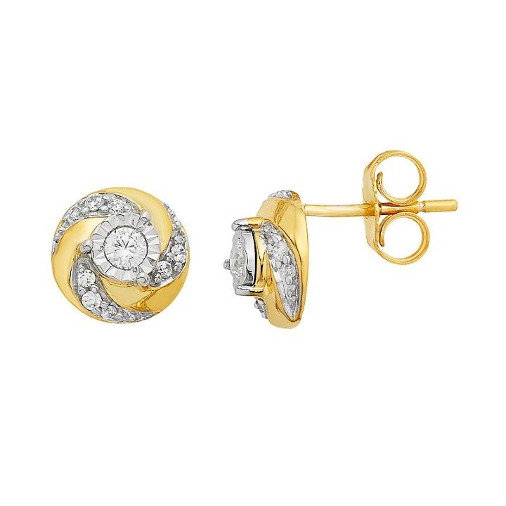 10k Gold 1/5 Carat T.w. Diamond Swirl Stud Earrings, Women's, White