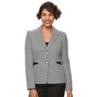 Women's Le Suit Houndstooth 2-button Suit Jacket & Pants Set, Size: 14, Black