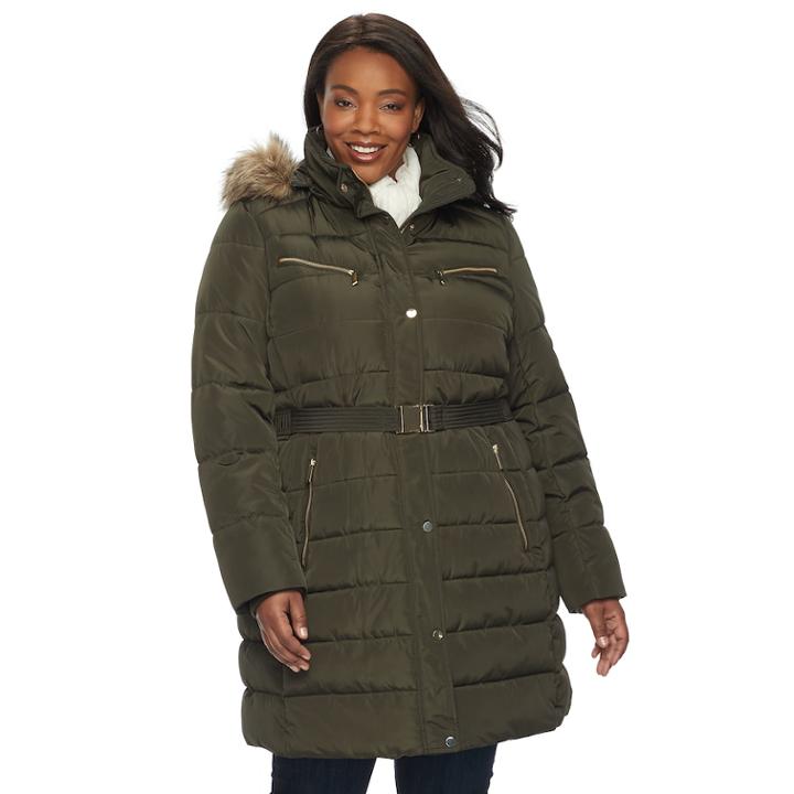 Plus Size Apt. 9&reg; Hooded Faux-fur Trim Puffer Jacket, Women's, Size: 1xl, Green Oth