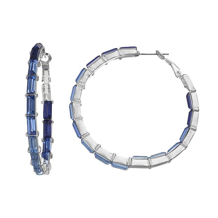 Jennifer Lopez Blue Baguette Inside Out Hoop Earrings, Women's, Dark Blue