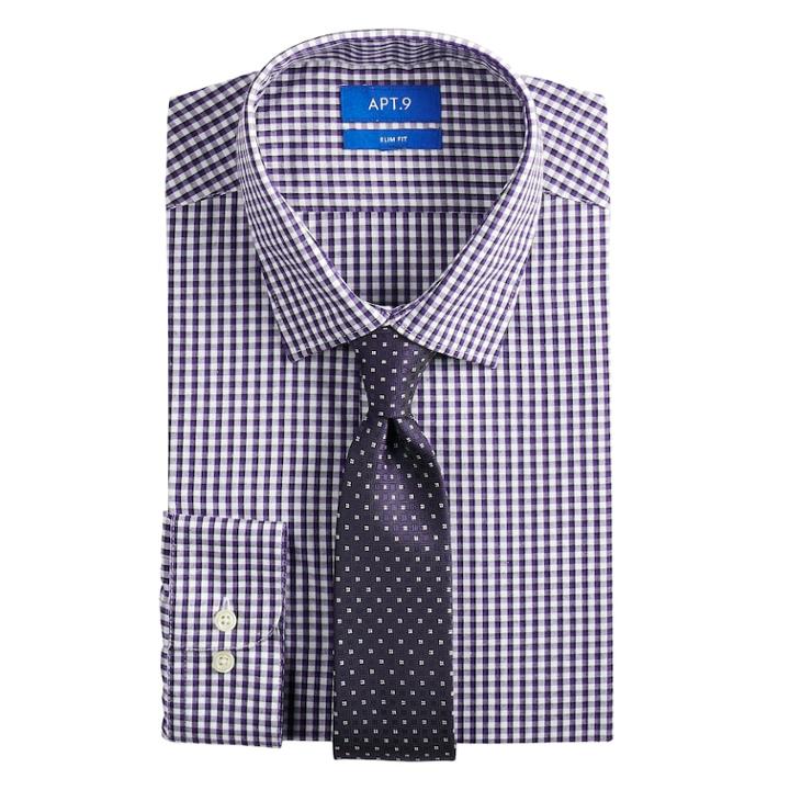 Men's Apt. 9&reg; Slim-fit Dress Shirt & Tie Set, Size: L-32/33, Med Purple