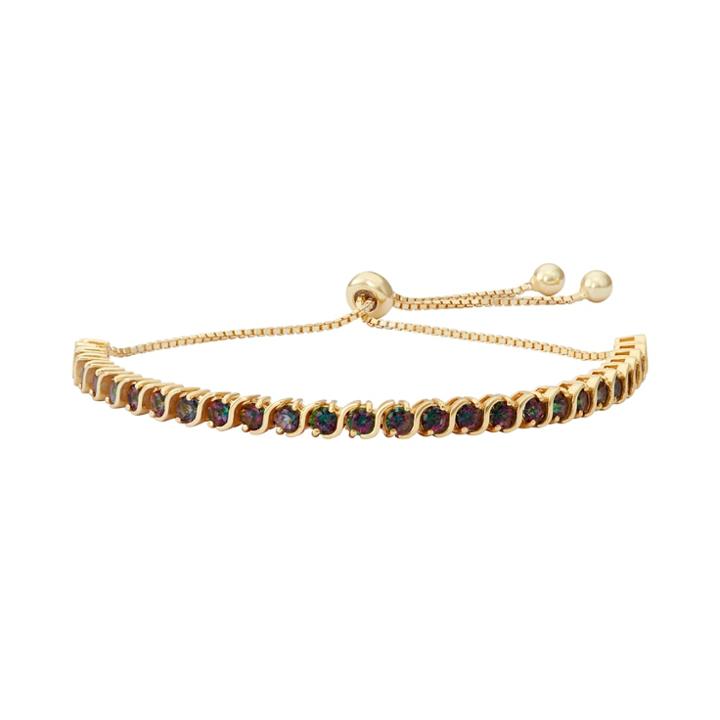 14k Gold Over Silver Mystic Fire Topaz S-link Lariat Bracelet, Size: 9, Multicolor