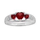 Sterling Silver Garnet And Diamond Accent Heart 3-stone Ring, Women's, Size: 6, Red