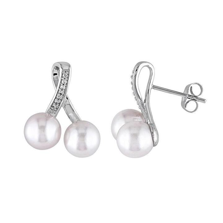 10k White Gold Diamond Accent & Freshwater Cultured Pearl Earrings, Women's