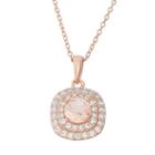 Peach Quartz Doublet & Cubic Zirconia 18k Rose Gold Over Silver Halo Pendant Necklace, Women's, Size: 18