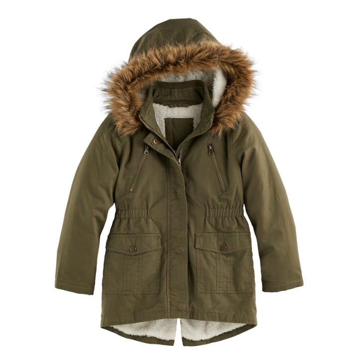 Girls 4-16 So&reg; Faux-fur Lined Anorak Jacket, Size: 4-5, Dark Green