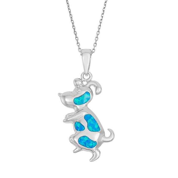 Lab-created Blue Opal Sterling Silver Dog Pendant Necklace, Women's, Size: 18