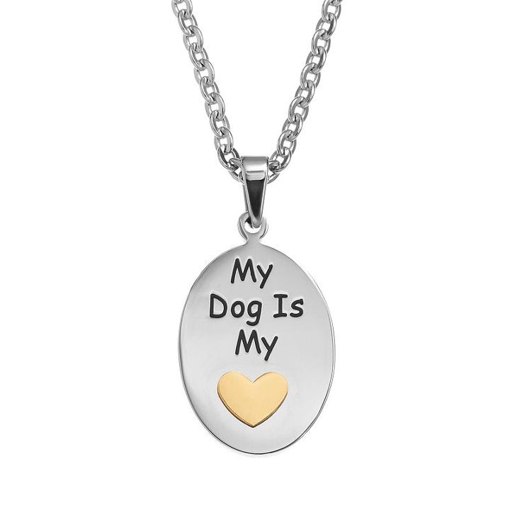 Steel City Stainless Steel Two Tone My Dog Is My Heart Pendant Necklace, Women's, Grey