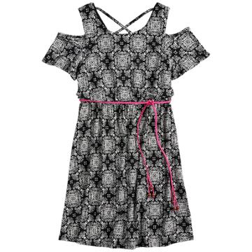 Girls 7-16 Three Pink Hearts Printed Cold-shoulder Dress, Size: 10, Grey (charcoal)