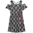 Girls 7-16 Three Pink Hearts Printed Cold-shoulder Dress, Size: 10, Grey (charcoal)