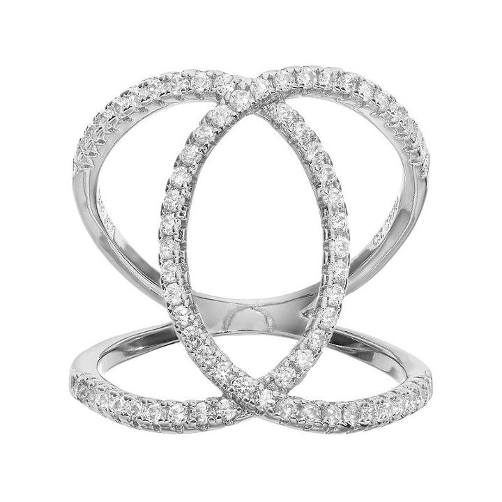 Fleur Cubic Zirconia Overlapping Loop Ring, Women's, Size: 8, Grey