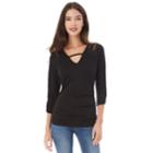 Juniors' Iz Byer Ruched Lace-yoke Top, Teens, Size: Medium, Black